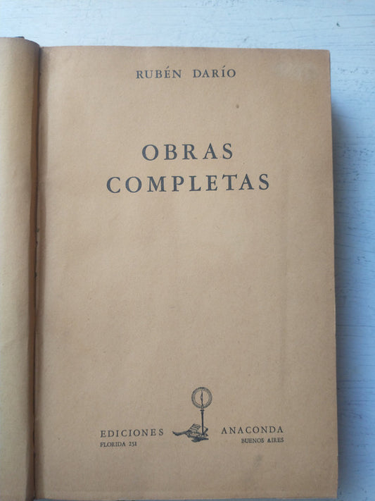 Libro usado en venta: Obras completas de Ruben Dario; editorial Anaconda impreso en 1948 realizamos envios a todo el mundo.1