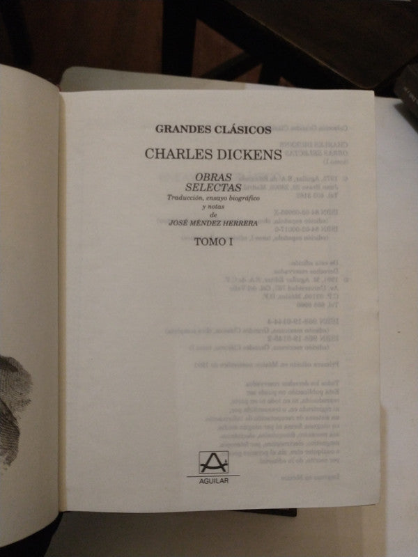 Libro usado en venta: Obras selectas (3 Tomos) de Charles Dickens (Carlos Dickens); editorial Aguilar impreso en 1991 envios a todo el mundo.1