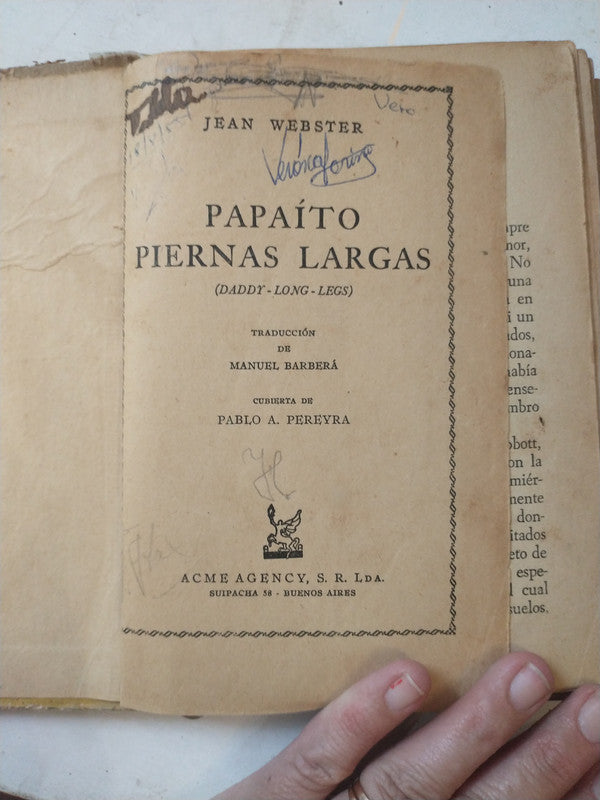 Libro usado en venta: Papaito piernas largas de Jean Webster; editorial Acme impreso en 1952 realizamos envios a todo el mundo.3