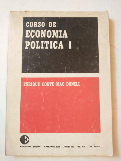 Libro usado en venta: Curso de ecomomia politica 1 de Enrique Conte Mac Donell; editorial Ergon impreso en 1970 realizamos envios a todo el mundo.1