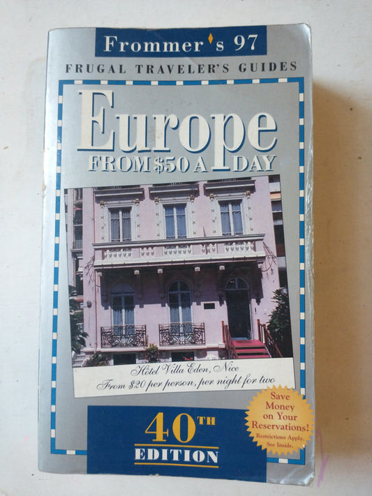 Libro usado en venta: Europe From $50 a Day de Frugal Traveler's Guides; editorial Macmillan impreso en 1997 realizamos envios a todo el mundo.1