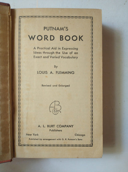 Libro usado en venta: Putnam's word book de Louis A. Flemming; editorial A. L. Burt Company impreso en 1919 realizamos envios a todo el mundo.1