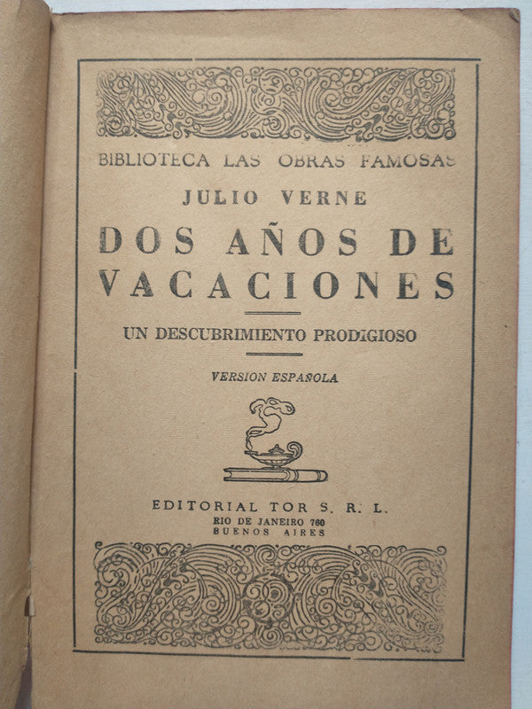 Libro usado en venta: Dos a?os de vacaciones de Julio Verne; editorial Tor impreso en 1955 realizamos envios a todo el mundo.1