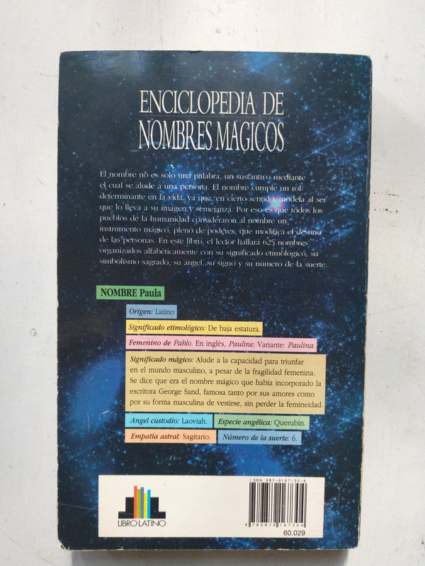 Libro usado en venta: Enciclopedia de nombres magicos; editorial Libro Latino impreso en 1997 realizamos envios a todo el mundo.2