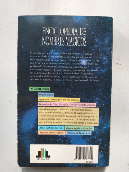 Libro usado en venta: Enciclopedia de nombres magicos; editorial Libro Latino impreso en 1997 realizamos envios a todo el mundo.2