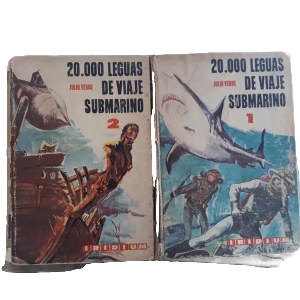 Libro usado en venta: 20.000 leguas de viaje submarino (2 Tomos) de Julio Verne (Jules Verne); editorial Kapelusz impreso en 1965