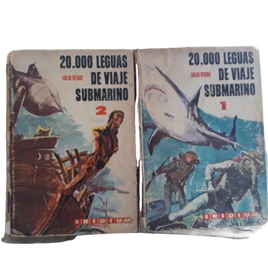 Libro usado en venta: 20.000 leguas de viaje submarino (2 Tomos) de Julio Verne (Jules Verne); editorial Kapelusz impreso en 1965