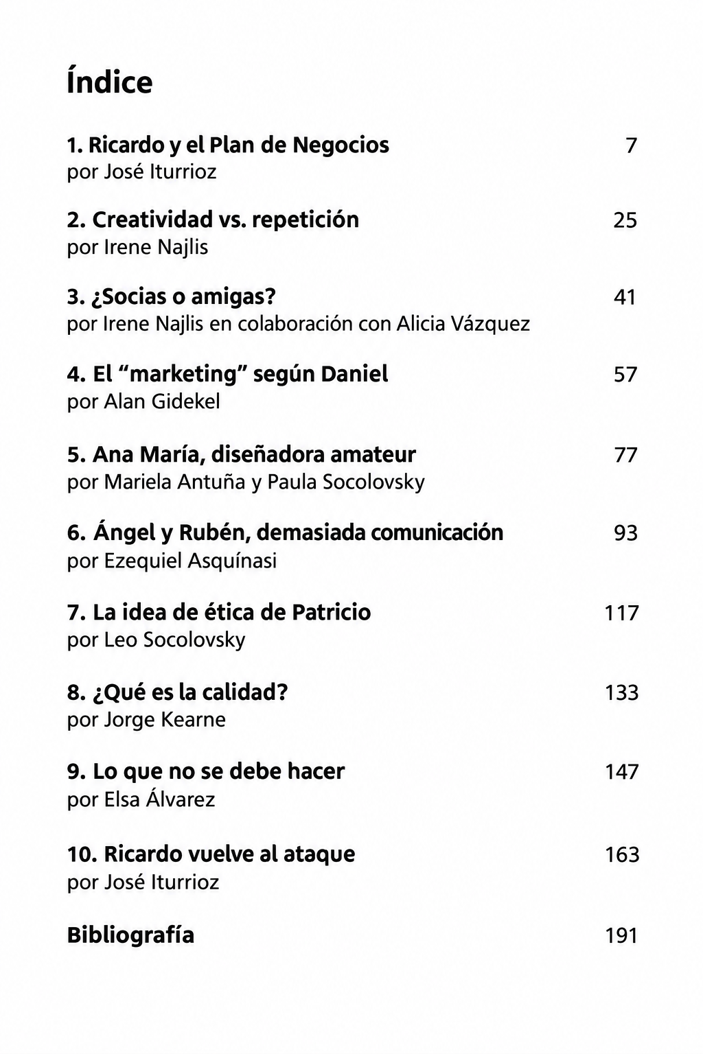 Índice con capítulos y colaboradores de 100 maneras de fracasar en un emprendimiento